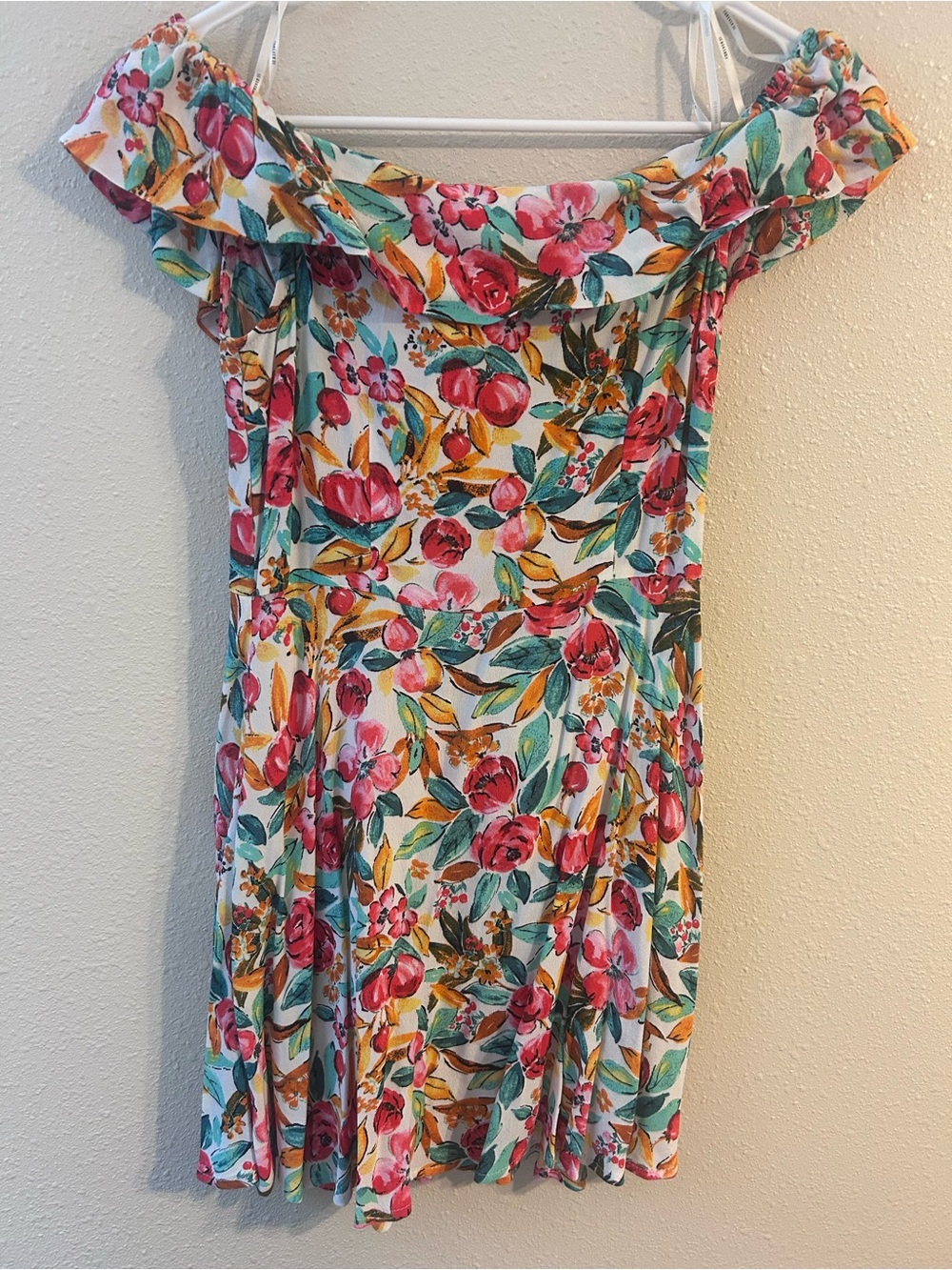 Forever 21 Vibrant Floral Off-The-Shoulder Ruffle Mini Dress Size Small